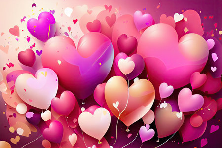 Valentine's day background with hearts and balloons. Vector illustration.の素材