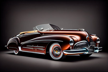 Classic car on a black background. 3D rendering. Computer digital drawing.の素材