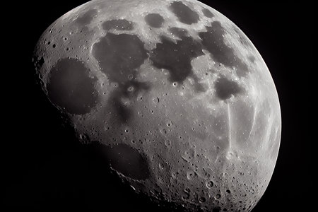 Moon closeup showing the details of the lunar surface. Black and white.の素材