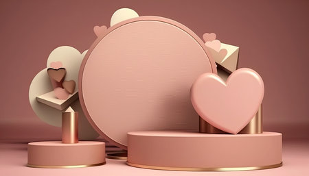 3d render of valentine's day background with podium and heartsの素材