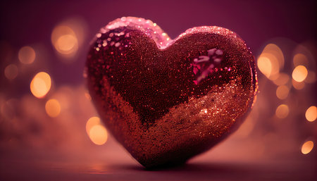 Valentine's day background with red heart on bokeh backgroundの素材