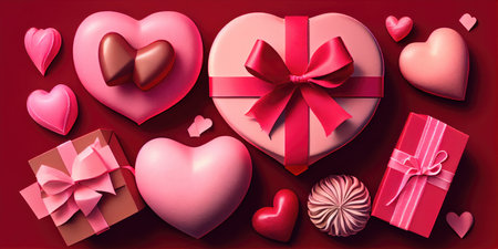 Valentines day background with gift boxes and hearts. Vector illustration.の素材