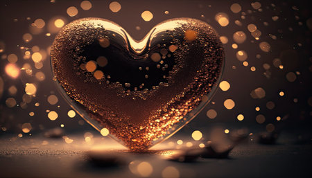 Heart shape of gold color on bokeh background. Love conceptの素材