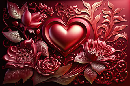 Valentine's day background with heart and flowers. Vector illustration.の素材
