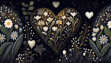 Valentine's day background with hearts and flowers. Vector illustration.の素材
