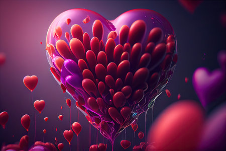 3d rendering of valentine's day with heart shaped balloonsの素材