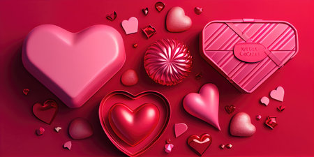 Valentine's Day background with hearts and gift box. 3d renderingの素材