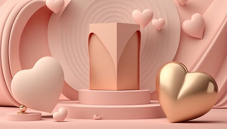 3d render of valentine's day background with hearts and podiumの素材