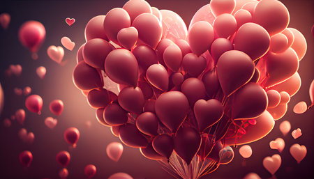 Valentine's day background with heart shaped balloons. 3D renderingの素材