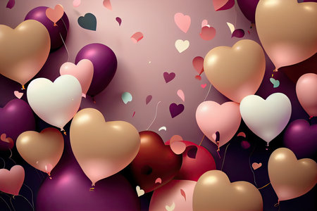 Valentines day background with heart-shaped balloons. Vector illustration.の素材