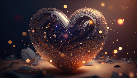 Valentine's day background with shiny heart. 3D renderingの素材