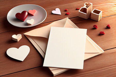 Valentine's day greeting card on wooden background. 3d renderingの素材