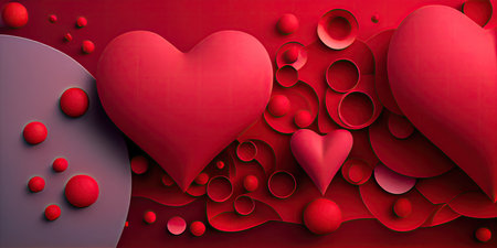 Valentines day background with red hearts and circles. Vector illustration.の素材