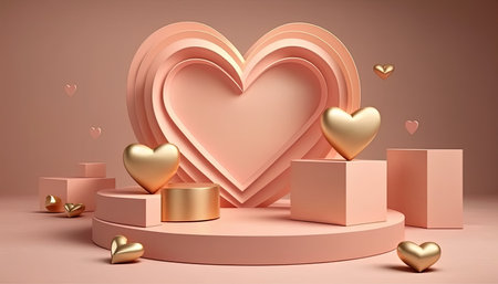 3d render of valentine day background with podium and heart.の素材