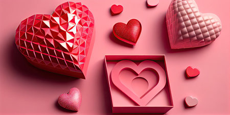 Valentine's Day background with hearts and gift boxes. 3d renderingの素材