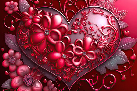 Valentine's day background with heart and flowers. Vector illustration.の素材