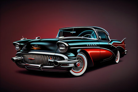 Classic american car on a dark background. 3d rendering.の素材