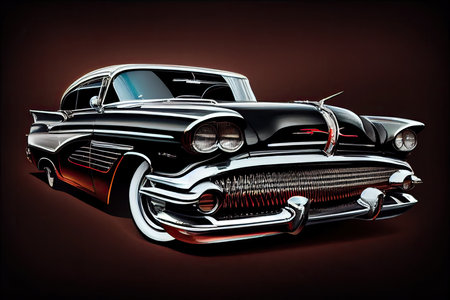 American classic car on a dark background. 3d rendering. Computer digital drawing.の素材
