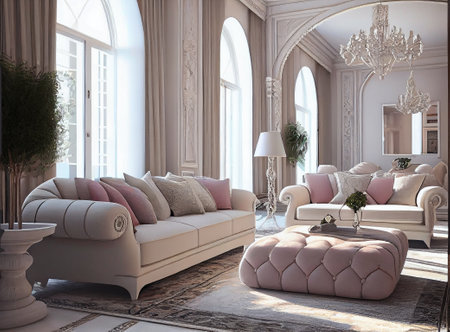 Luxury living room interior with classic furniture. 3d renderの素材