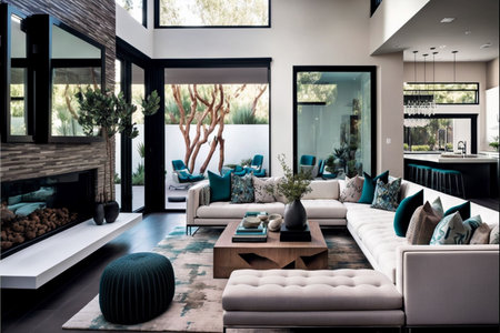 Interior of modern living room with sofa, armchair and coffee tableの素材