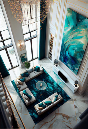 Luxury living room interior design with blue marble and luxury furnitureの素材