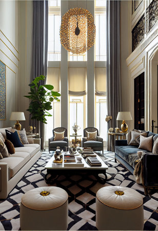 Luxury living room interior in classic style. 3d renderの素材