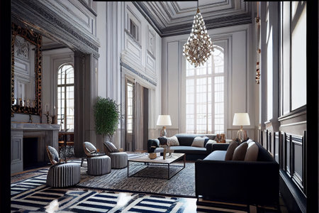 Luxury living room interior design. 3D Rendering.の素材