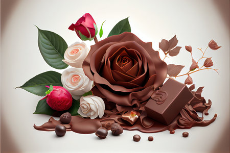 Chocolate and rose. Vector realistic illustration of chocolate, rose, chocolate candy.の素材