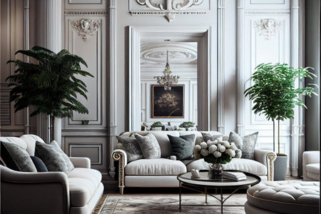 Luxury interior of living room in classic style. 3d renderの素材