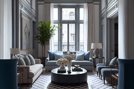 Luxury living room interior in classic style. 3d renderの素材