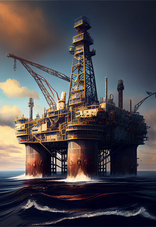 Oil and gas platform in the sea. 3d render illustration.の素材