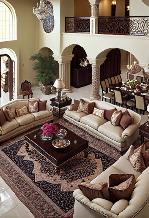Luxury living room interior with sofa, armchairs and coffee tableの素材