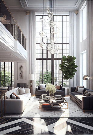 Luxury living room interior with furniture. 3d render.の素材