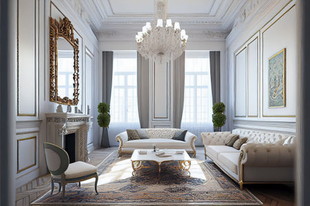 Luxury interior of the living room in classic style. 3d renderの素材