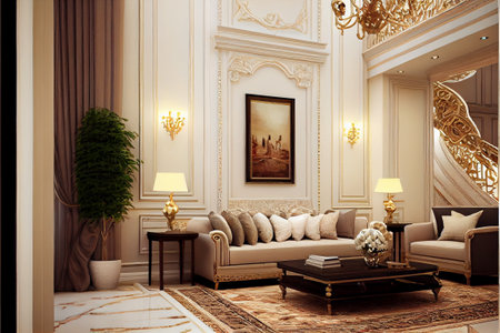 Luxury living room interior in classic style. 3d renderの素材
