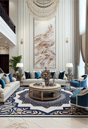 Luxury interior of living room in classic style. 3d renderの素材