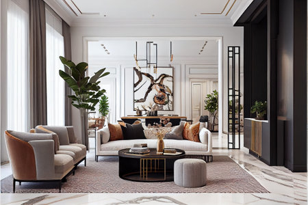 Luxury living room interior design. 3d render concept.の素材