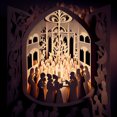 3D illustration of a group of people praying in a mosque.の素材