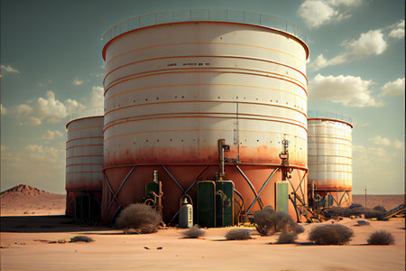 Oil tanks in the Sahara desert. Morocco. Africa. Toned.の素材