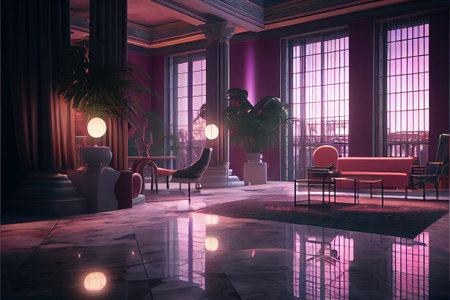 Interior of the living room with sofa and armchairs, 3d renderの素材