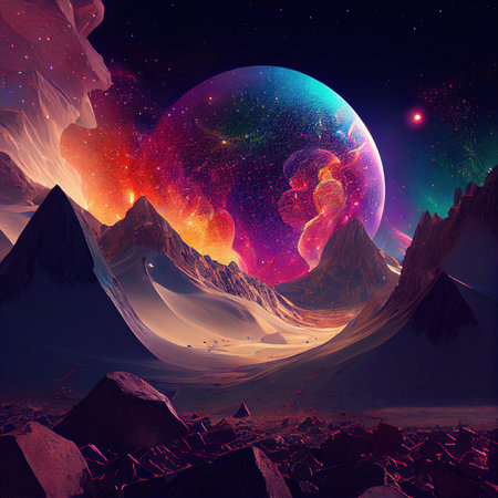 Fantasy alien planet. 3D illustration of a fantasy alien planet.の素材