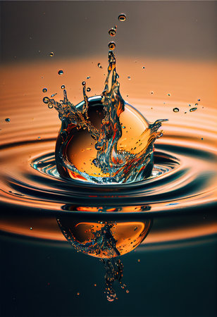 Falling drops of water. Splash effect after collision a falling drops with water Surfaceの素材