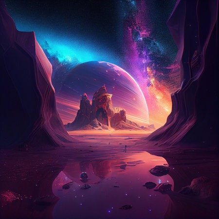 Fantasy alien planet. 3D illustration of a fantasy alien planet.の素材