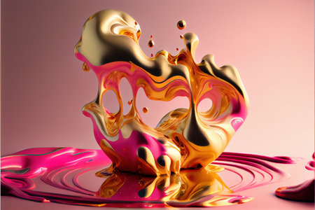 3d illustration of a splash of liquid gold. 3d renderingの素材