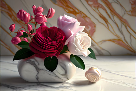 Bouquet of roses in a vase on a marble backgroundの素材