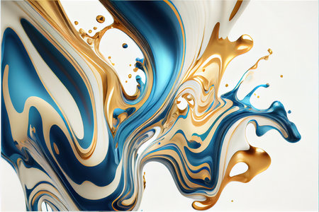 Liquid gold and blue abstract background. 3d rendering, 3d illustration.の素材