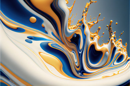 abstract background with blue and yellow paint splashes. 3d renderingの素材