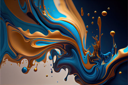 3d render, abstract liquid background with orange and blue paint splashesの素材