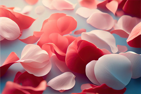 Colorful rose petals on a blue background. Close-up.の素材