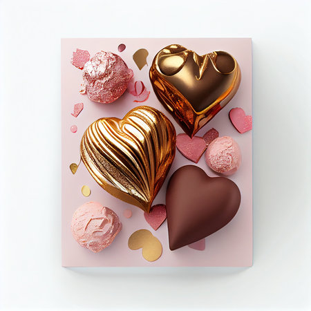 Valentine's day background with chocolate hearts. 3d renderingの素材